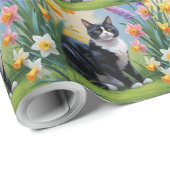 Tuxedo Katze Frühlingsblumen Malerei Geschenkpapier (Rolleneckpunkt)