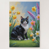 Tuxedo Katze Frühlingsblumen Malerei Puzzle (Vertikal)