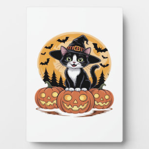 Tuxedo-Katze Halloween Hexe Süße Kürbisse Essentia Fotoplatte