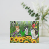 Tuxedo Katze im Blumengarten / Collage Art Postkarte (Stehend Vorderseite)