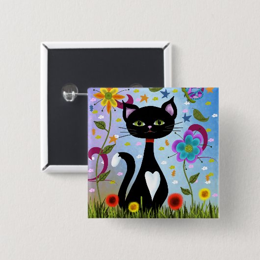 Tuxedo Katze im Garten Button (Vorne & Hinten)