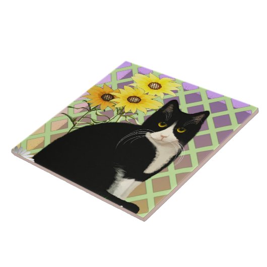 Tuxedo Katze im Garten Fliese (Seite)