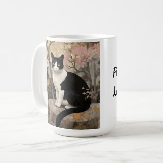 Tuxedo Katze im Garten Kaffeetasse (Vorderseite Links)