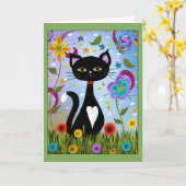 Tuxedo Katze im Garten Karte (Gelbe Blume)