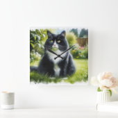 Tuxedo Katze im Garten Lugano Unexpected Classic T Quadratische Wanduhr (Zuhause)