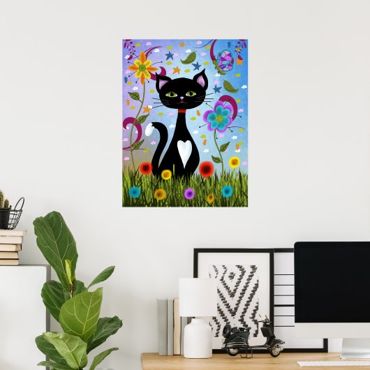 Tuxedo Katze im Garten Poster (Heimbüro)