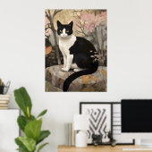 Tuxedo Katze im Garten Poster (Heimbüro)