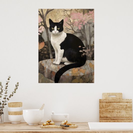 Tuxedo Katze im Garten Poster (Küche)