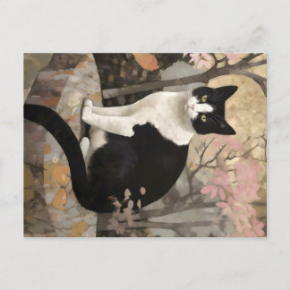 Tuxedo Katze im Garten Postkarte