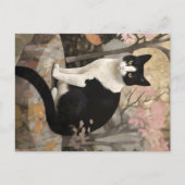 Tuxedo Katze im Garten Postkarte (Vorderseite)