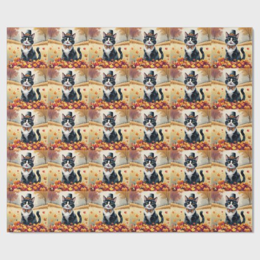 Tuxedo Katze im Herbst hinterlässt Erntedank Art Geschenkpapier (Flach)