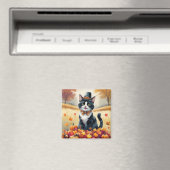 Tuxedo Katze im Herbst hinterlässt Erntedank Art Magnet (In Situ (Geschirrspüler))