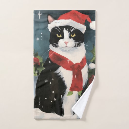 Tuxedo Katze im Schnee Weihnachten Badhandtuch Set (Handtuch)