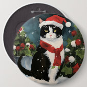 Tuxedo Katze im Schnee Weihnachten Button (Vorne & Hinten)