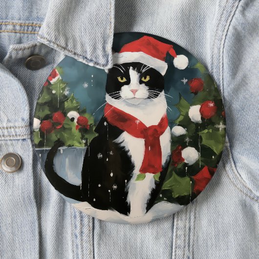 Tuxedo Katze im Schnee Weihnachten Button (Beispiel)