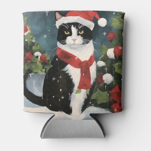 Tuxedo Katze im Schnee Weihnachten Dosenkühler (Vorderseite)