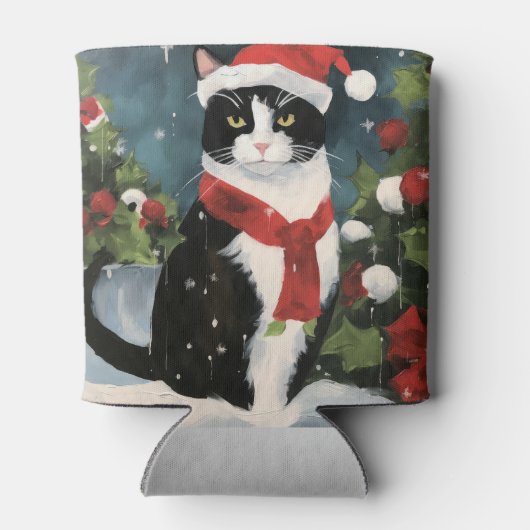 Tuxedo Katze im Schnee Weihnachten Dosenkühler (Rückseite)