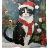 Tuxedo Katze im Schnee Weihnachten Duschvorhang (Vorderseite)