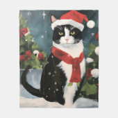 Tuxedo Katze im Schnee Weihnachten Fleecedecke (Vorderseite)
