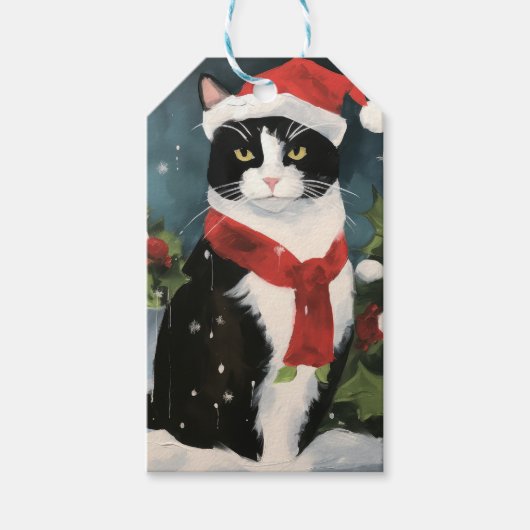 Tuxedo Katze im Schnee Weihnachten Geschenkanhänger (Vorderseite)