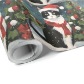 Tuxedo Katze im Schnee Weihnachten Geschenkpapier (Rolleneckpunkt)