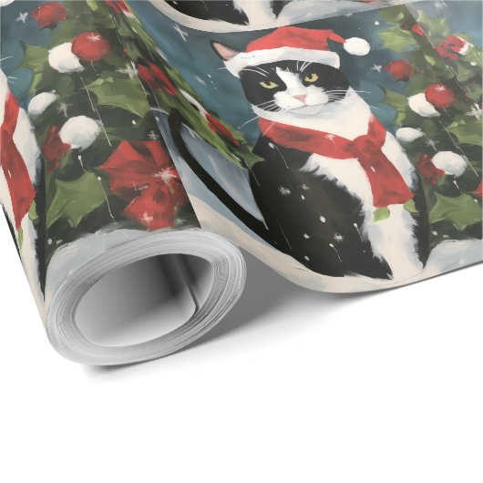 Tuxedo Katze im Schnee Weihnachten Geschenkpapier (Rolleneckpunkt)