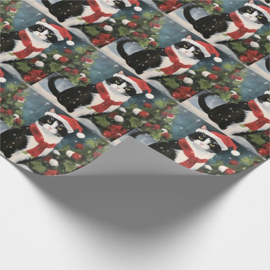Tuxedo Katze im Schnee Weihnachten Geschenkpapier (Ecke)