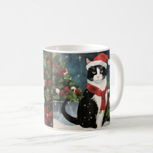 Tuxedo Katze im Schnee Weihnachten Kaffeetasse (VorderseiteRechts)