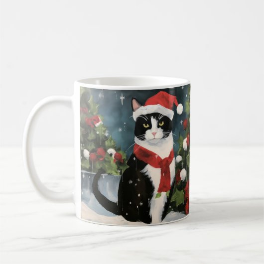 Tuxedo Katze im Schnee Weihnachten Kaffeetasse (Links)