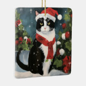 Tuxedo Katze im Schnee Weihnachten Keramikornament (Rechts)