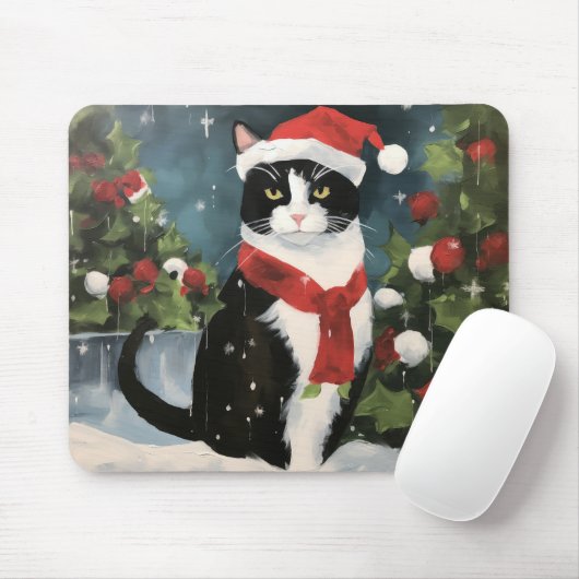 Tuxedo Katze im Schnee Weihnachten Mousepad (Mit Mouse)