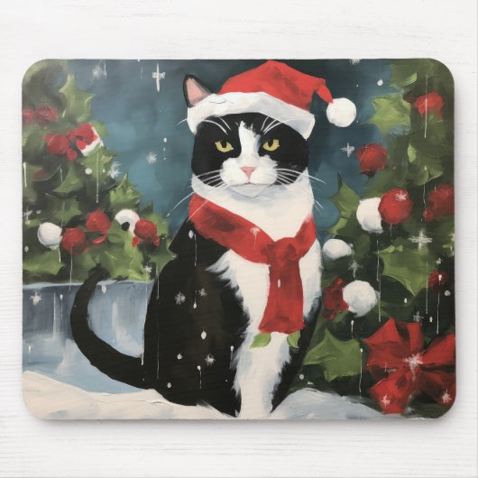 Tuxedo Katze im Schnee Weihnachten Mousepad (Vorne)