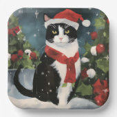 Tuxedo Katze im Schnee Weihnachten Pappteller (Vorderseite)