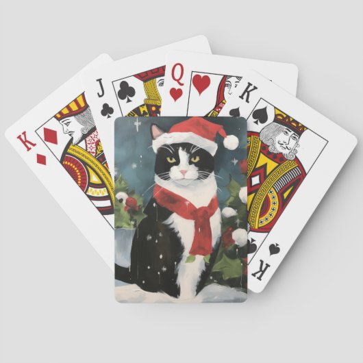 Tuxedo Katze im Schnee Weihnachten Spielkarten (Rückseite)