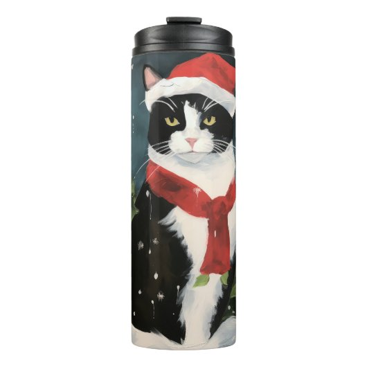 Tuxedo Katze im Schnee Weihnachten Thermosbecher (Vorderseite)