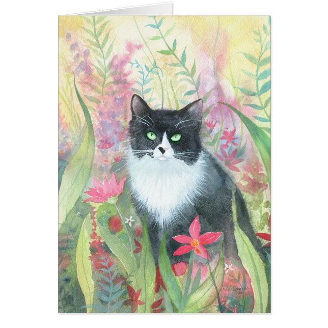 Tuxedo Katze in Garden Card (Vorne)