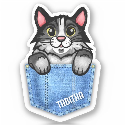 Tuxedo Katze in Imitate Denim Pocket mit Individue Aufkleber (Vorderseite)