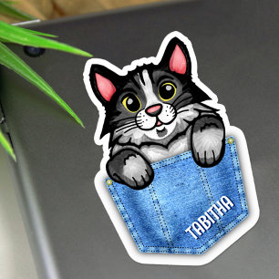 Tuxedo Katze in Imitate Denim Pocket mit Individue Aufkleber