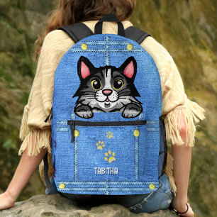 Tuxedo Katze in Imitate Denim Pocket mit Individue Bedruckter Rucksack