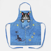 Tuxedo Katze in Imitate Denim Pocket mit Individue Schürze (Vorderseite)