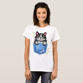 Tuxedo Katze in Imitate Denim Pocket mit Individue T-Shirt (Vorne ganz)