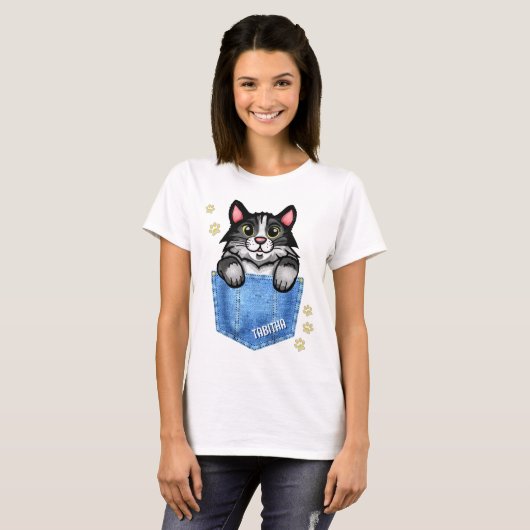 Tuxedo Katze in Imitate Denim Pocket mit Individue T-Shirt (Vorne ganz)