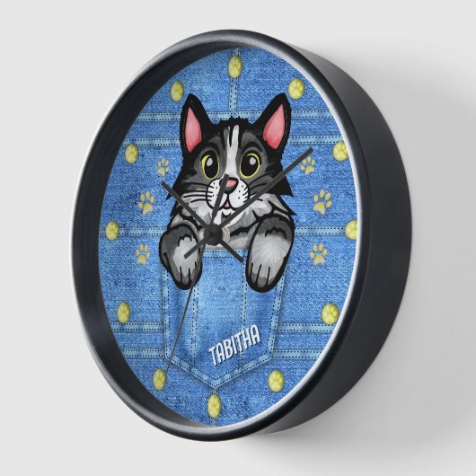 Tuxedo Katze in Imitate Denim Pocket mit Individue Uhr (Winkel)