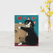 Tuxedo-Katze in Liebe mit Box-Merkkarte Karte (Gelbe Blume)