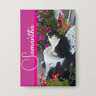 Tuxedo-Katze Katzen und Blumen Mädchen Name Dunkel Button