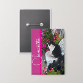 Tuxedo-Katze Katzen und Blumen Mädchen Name Dunkel Button (Vorderseite/Rückseite)