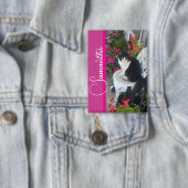 Tuxedo-Katze Katzen und Blumen Mädchen Name Dunkel Button (Insitu)