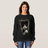 Tuxedo Katze Kitten Schwarz-Weiß-Tier Sweatshirt (Vorne ganz)