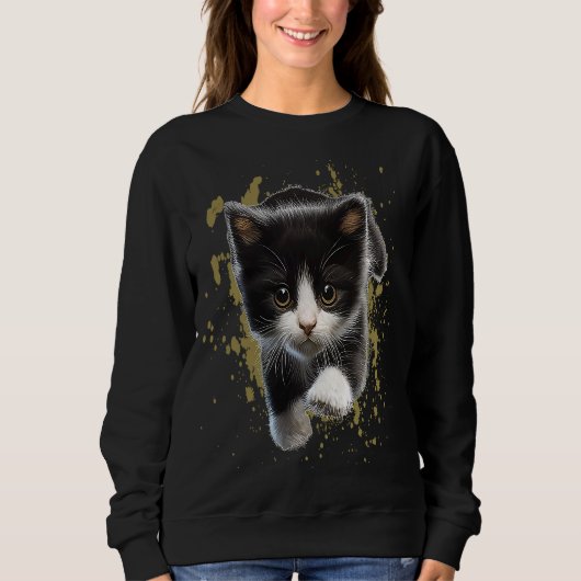 Tuxedo Katze Kitten Schwarz-Weiß-Tier Sweatshirt (Vorderseite)