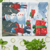 Tuxedo Katze läuft im Schnee mit Weihnachtsmütze Geschirrtuch (Gefaltet)